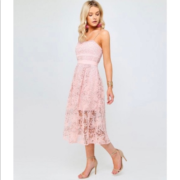 Self Portrait Floral Lace Sleeveless MIDI Cocktail Dress in Blush Sz 4 - Picture 7 of 10